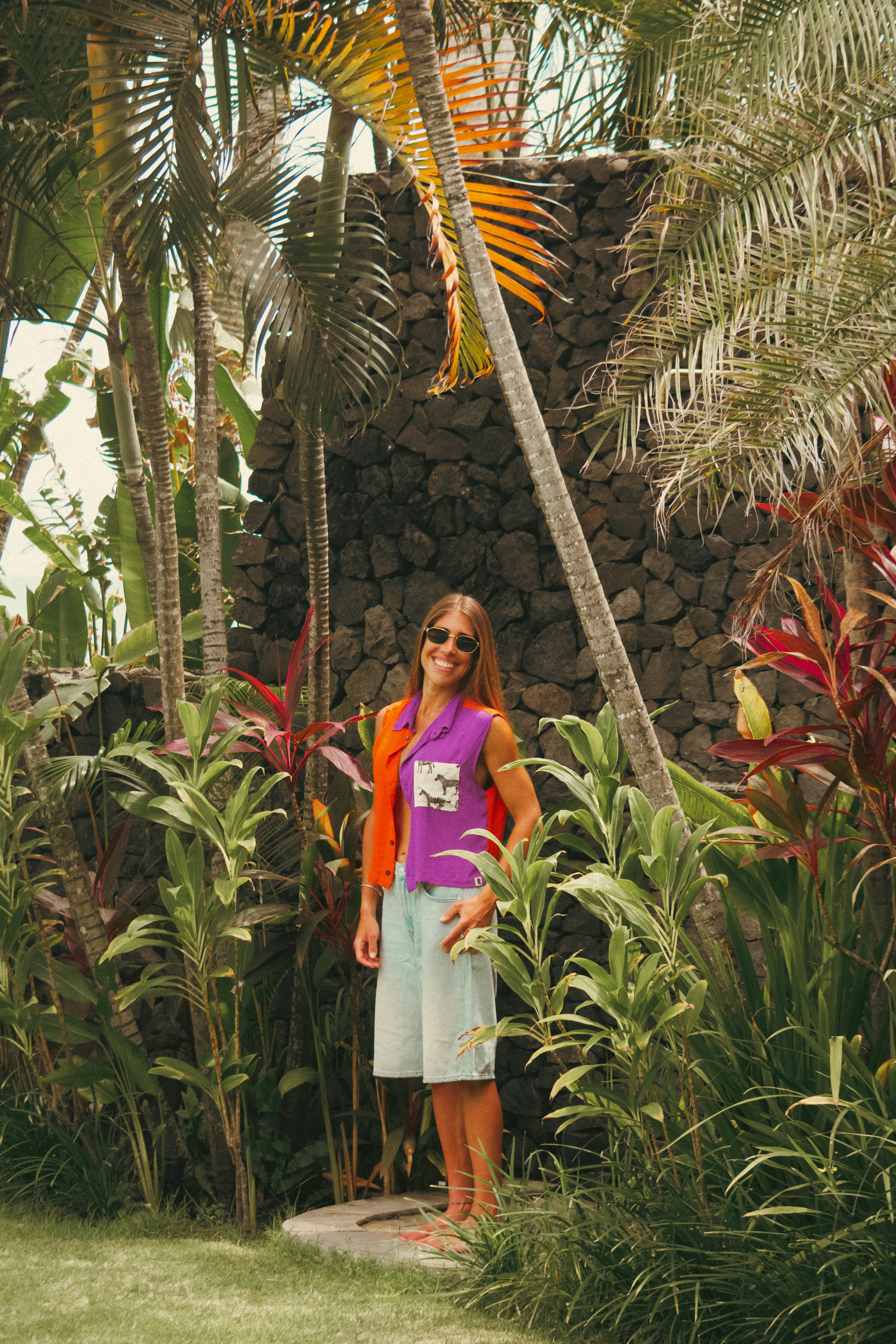 Camicia crop donna made in Bali viola & arancio