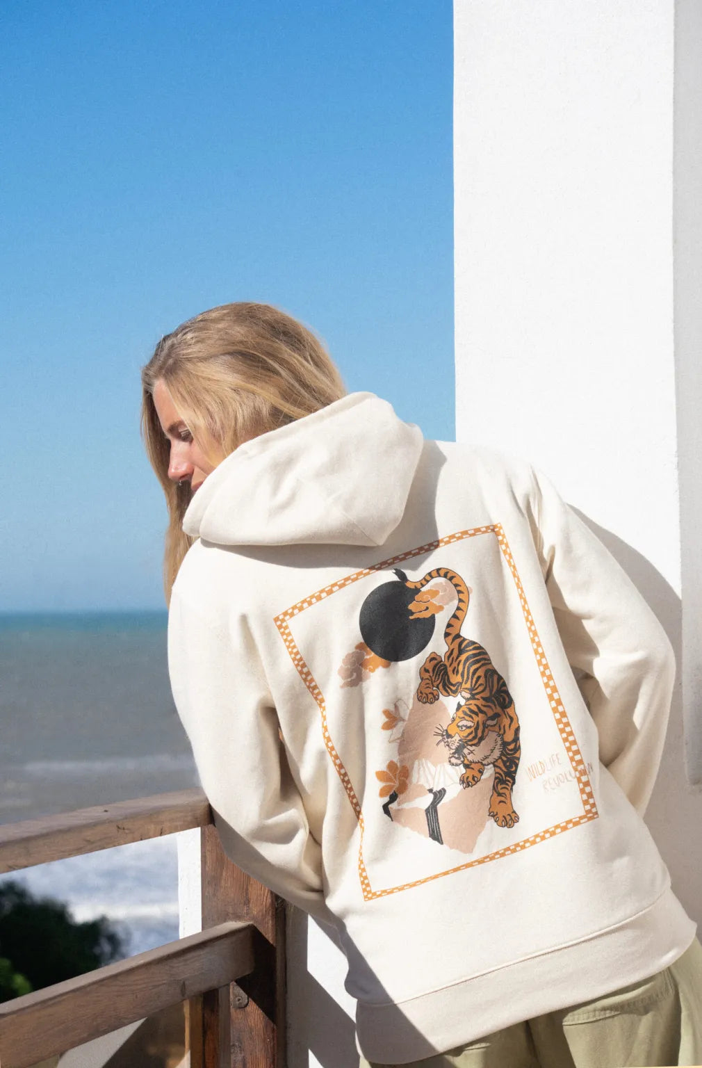 Felpa unisex cappuccio Tiger panna