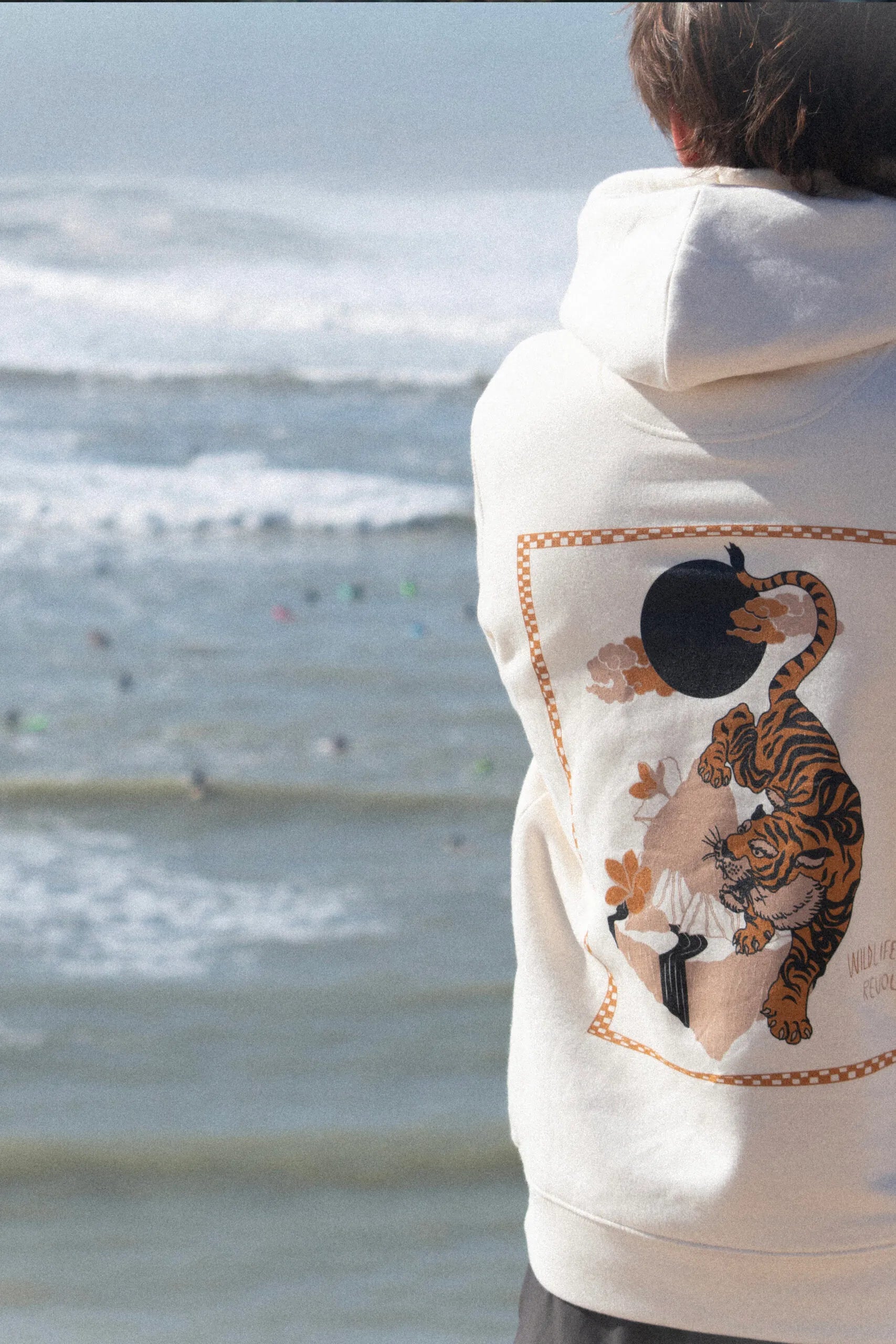 Felpa unisex cappuccio Tiger panna